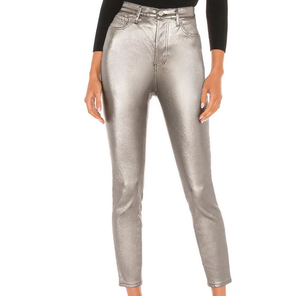 Free People Silver Metallic High Rise jeans NWT Midnights Era perfection!